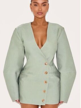PrettyLittleThing Sage Green Blazer Mini Dress with Gold Buttons